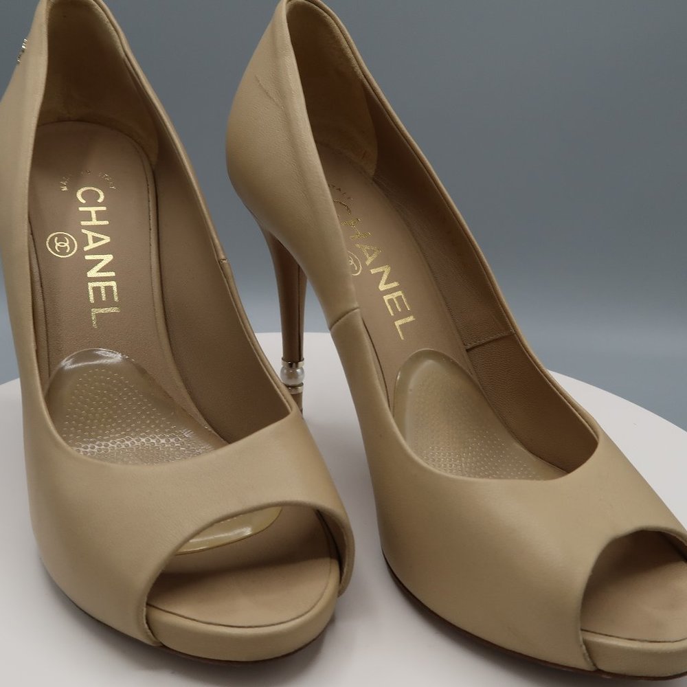 Chanel open toe lambskin pump
